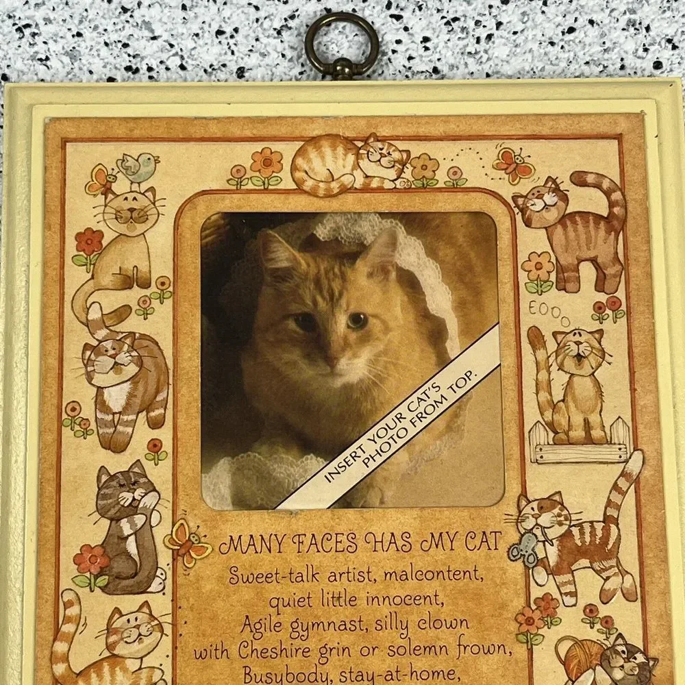 Vintage 80s Hallmark Cat Picture Frame Plaque‎ Wall Hanging Retro 1982